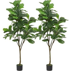VIAGDO Artificial Fiddle Leaf Fig Tree 6ft Tall 86 Decorative Faux Fiddle Leaves Fake Fig Silk Tree in Pot Artificial Tree for Home Office Living Room Bathroom Corner Decor Indoor, 2Pack