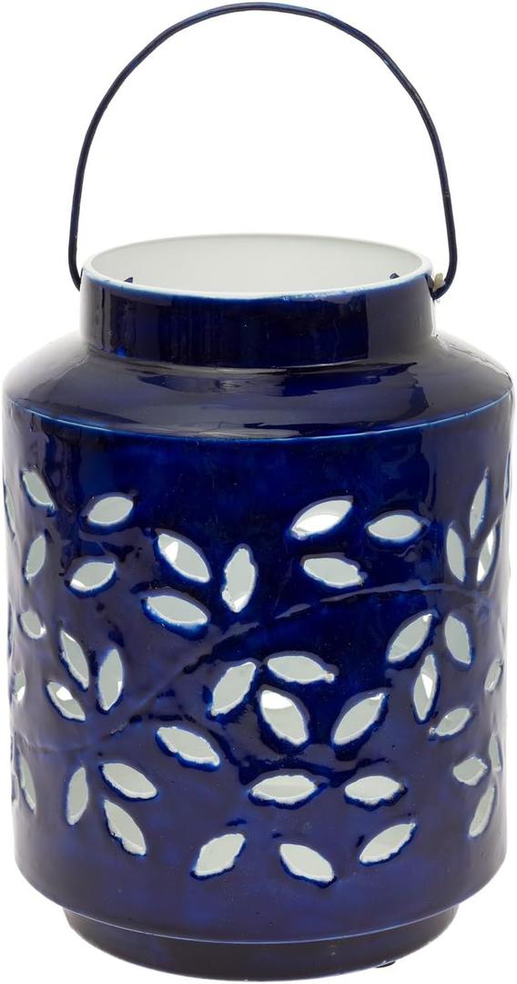 Boston International Lantern/Candle Holder Decorative Metal Outdoor Lanterns | Home Tabletops Mantels Patios: Large, Navy Blue