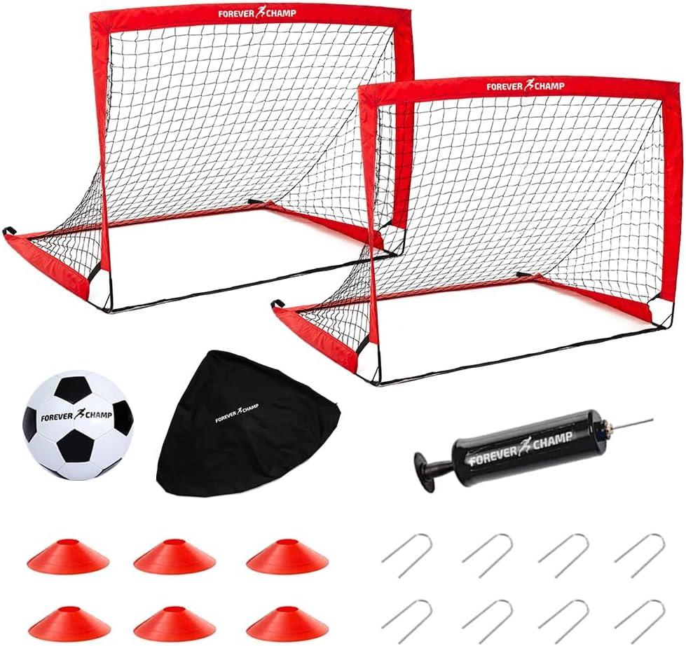 Kids Soccer Goals for Backyard - Includes Two 4'x3' Nets, Ball, Pump, 8 Stakes, 6 Cones, 2 Targets - for Kids Ages 4-10 - Easy to Set Up Soccer-Goal Set