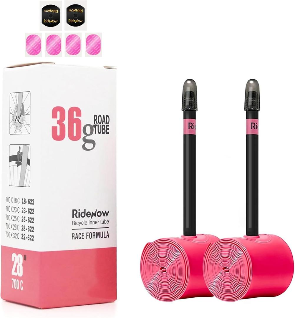 2 Pack Ridenow TPU Inner Tubes Ultra-Light 700 x 18-32c/32-47c with 45mm/65mm/85mm Presta Valves for Road Bike or Gravel Bike (Include Bike Tube Patch Repair Kit)