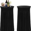 BDDC Cocktail Table Covers - 2 Pack 24"x 43" Black Cocktail Table Tablecloth with Natural Wavy Round Skirt for Bar Wedding Party Banquet