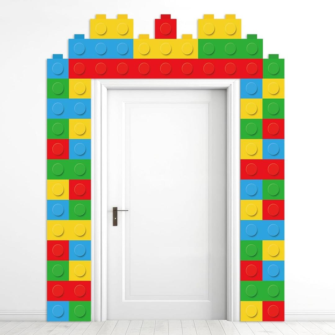 3 PCS Building Block Door Decorations Building Bricks Door Covers Hanging Banner Colorful Blocks Photo Props Brick Themed Porch Sign Backdrops for Back to Home Party Decor, 187 x 47.4cm/73.6 x 18.6inches