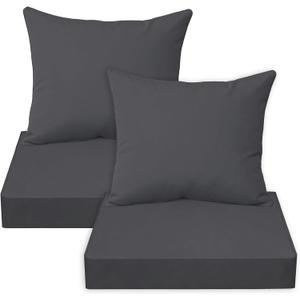 Outdoor Deep Seat Cushion Set,24x24 Inch Chair Cushions Set of 2,Rocking Chair Pad, Fade Resistant Patio Cushions with Removable Cover Deep Seat Back Cushion with Straps for Chair Sofa Couch Dark Grey