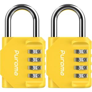 Puroma 2 Pack Combination Lock for Locker 4 Digit Outdoor Waterproof Padlock for School, Gym, Sports, Fence, Toolbox, Gate, Case, Outdoor, Hasp Storage, Cabinets (Yellow)