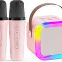 Karaoke Machine for Kids,2025New Mini Portable Karaoke Toys, Karaoke Speaker with 2 Wireless Microphone & Light for Home Party for Adults (Pink-2Mic)