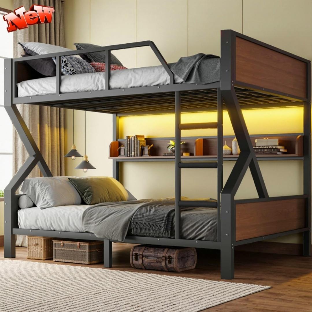 Stronger and Safer Steel California Size Bunk Bed, Thickened Heavy Duty More Stable Metal Bunkbed Frame