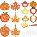 Zliisang 24PCS Make You Own Fall Crafts Kit Bulk Maple Leaves Pumpkin Apple Acorn Paper Suncatchers DIY Kit for Autumn Thanksgiving Activities Decorations Window Stained Glass Effect Art Supplies