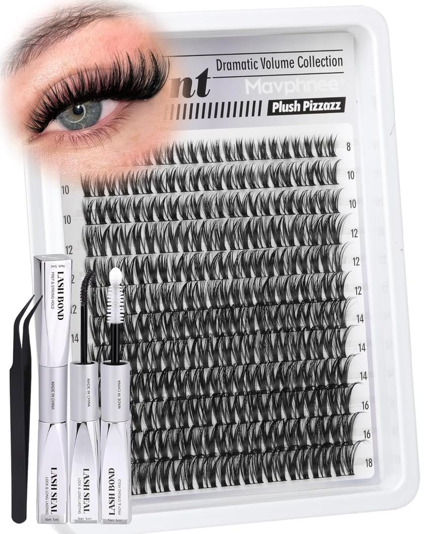 Flaunt Lash Clusters Kit Wispy Cluster Eyelash Extensions Kit CDCurly Natural Individual Lashes DIY Lash Extension Kit 132Pcs Flora Cluster Lashes with Bond and Seal and Tweezers by Mavphnee (818MM)