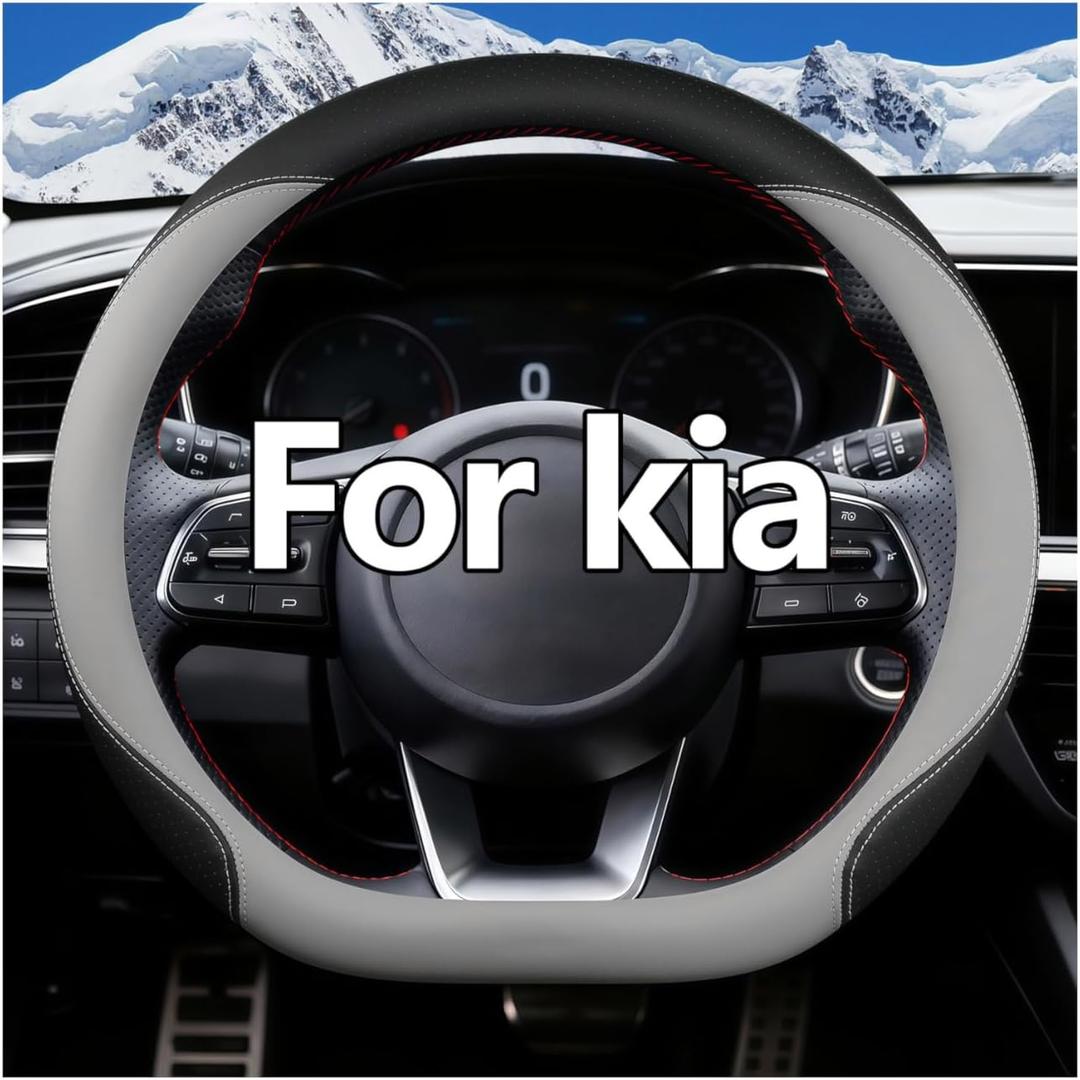D-Shape Steering Wheel Cover for Kia - Custom Fit Sportage/Sorento/Telluride/EV6, Flat Bottom Non-Slip Grip & Easy Install (Grey)