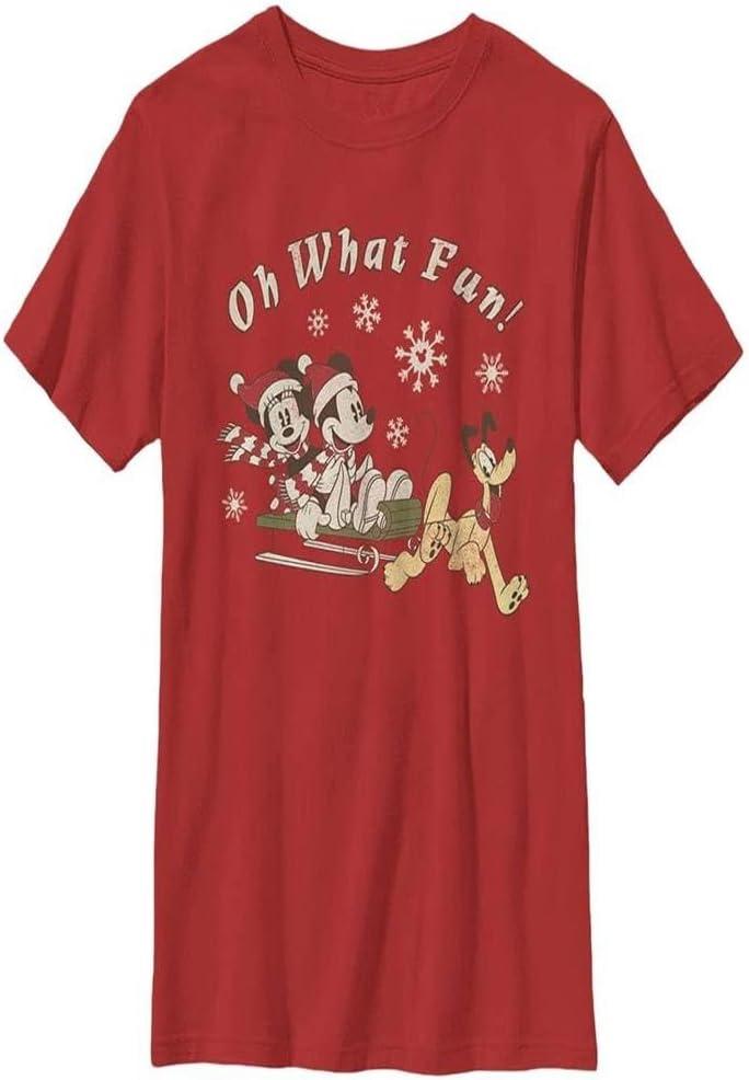 Disney Characters Sled Dog Group Boy's Solid Crew Tee (X-Large, Red)