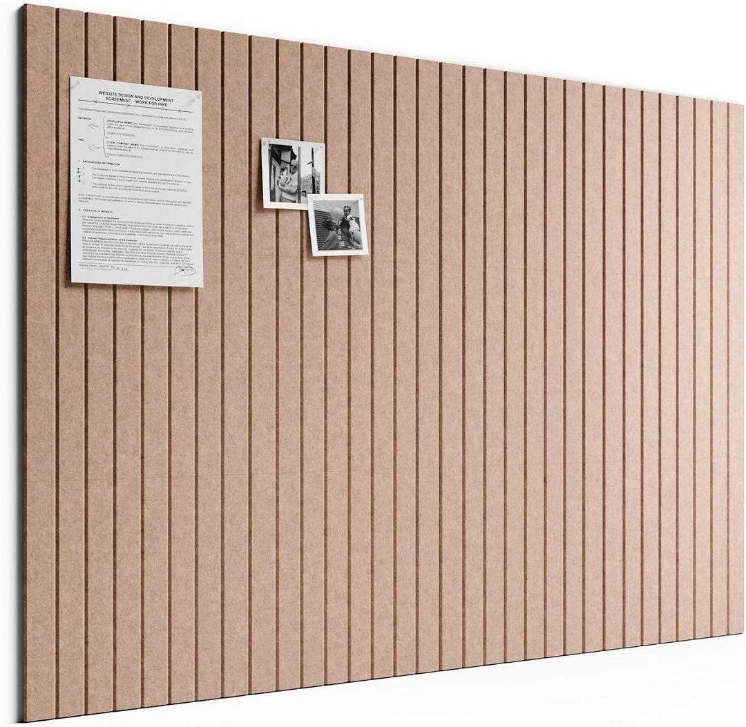 Bumusty Large Cork Board Alternative-48 x 36" Felt Bulletin Board Tiles, with 30 Pushpins, 70 Adhesive Tabs, Fine-Stripe 12-Pack, Cork Boards for Office Push Pin Board Felt Board-Terracotta