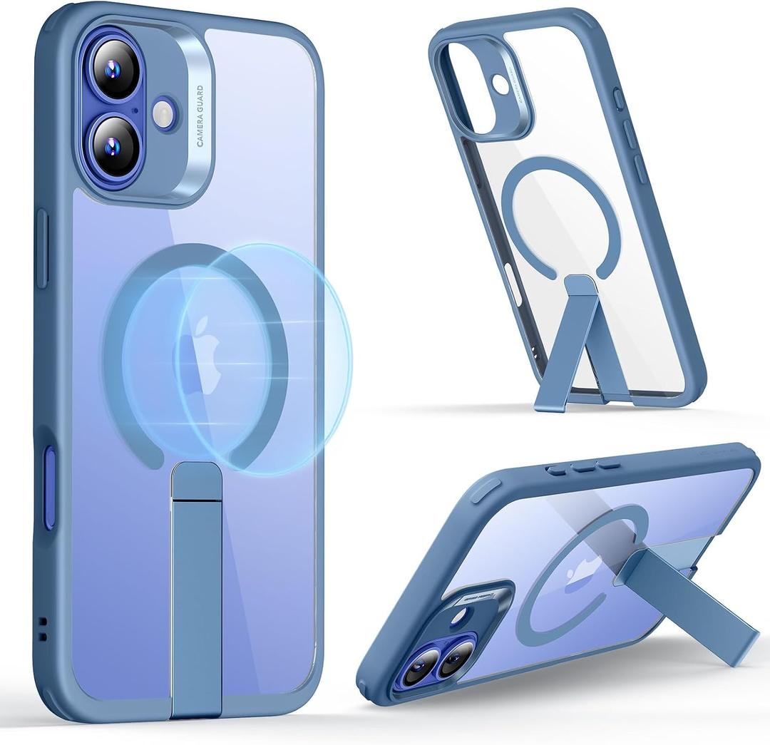 ESR for iPhone 16 Plus Case with Kickstand, Compatible with MagSafe, Magnetic Military-Grade Shockproof Fully Adjustable Flickstand Phone Case, Boost Series, Clear Blue
