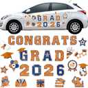 Landhoow 30 Pcs Graduation Car Magnets 2026 Senior Graduation Car Decoration Bumper Sticker Congrats Grad Magnet Magnetic Refrigerator Decal for Grad Parade Party Supplies(Orange, Blue)