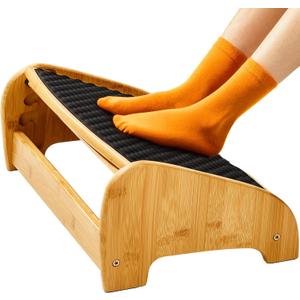 HUANUO Bamboo Under Desk Footrest, Ergonomic Foot Rest with 4 Height Options & Adjustable Angles, Pebble Massage Surface, Non-Slip Foot Rest for Under Desk at Work for Improved Posture, Home & Office