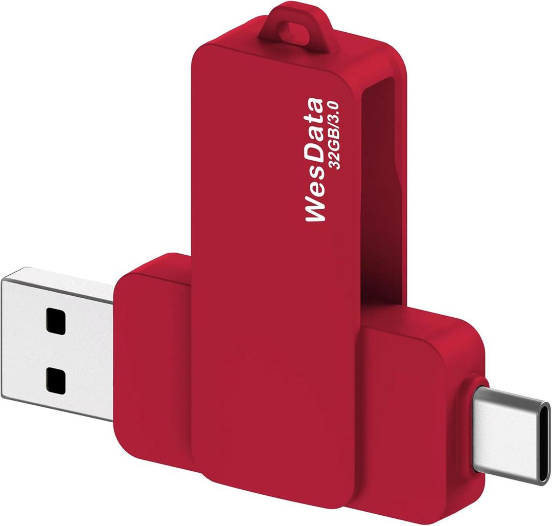 32GB 3.0 USB C Flash Drive with Type C and Type A Port, USB C Thumb Drives Storage and Backup for Smart Phones with OTG Function and Type C Port, Laptops, MacBook, PC(Red)