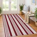 KOZYFLY Striped Outdoor Rug 4x6 Ft Red and White Christmas Front Door Rug Woven Area Rug Washable Indoor Cotton Rugs for Living Room Kitchen Entryway Patio Front Porch Holiday Decor