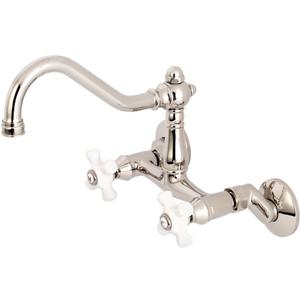 Kingston Brass KS3226PX Vintage 6" Adjustable Center Wall Mount Kitchen Faucet, Polished Nickel