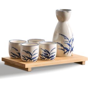 Ceramic Sake Set, 5pcs Japanese Saki Set with 1 Sake Carafe 4 Sake Cups, Saki Cup Set as Gift for Sake Japanese /Hanzo Sake/Soju/Sake Drink/Saki Drink/Tea (Inaho)