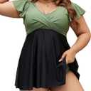 Edelqual Women's Plus Size Tankini Swimsuits Swim Dress Tummy Control Bathing Suits Two Piece High Waisted Swimwear 2025 (3X-Large Plus, Army Green and Black)