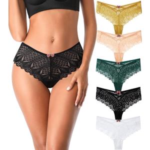 Cotton Thongs for Women, T Back Breathable Comfort See Through Panties, Seamless Lace Pack (L)