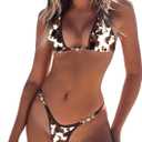 TASHEHE Women's Triangle Thong Bikini Set Sexy String Brazillian Two Piece Swimsuit Cute Bikini Bathing Suit (Cow Tie-dye, Small)