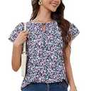 Stamain Womens Summer Tops Floral V Neck Blouses for Women Dressy Casual Short Sleeve Shirts to Wear with Leggings Flowy Ruffle Tunic Top Work Purple, 2XL