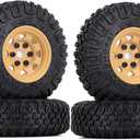 4PCS 1.55 inch Metal Beadlock Wheel Rim and 85mm Rubber Tire Tyres for 1:10 RC Crawler Car D90 TF2 Tamiya CC01 LC70 MST JIMNY 90069 (Yellow)