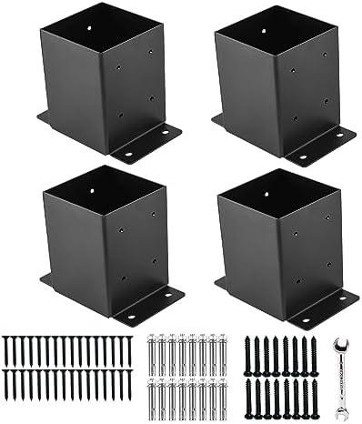 YVHFWOY 4x4 Post Base, Post Brackets(Inner Size 3.6"x3.6")，Black Powder Coated Heavy Thick Steel Fence Post Anchor for Deck Porch Handrail Railing Fence Plate Pergola Suppor(4 PCS)