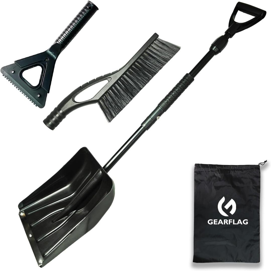 GEARFLAG 3-in-1 Collapsible Snow Shovel, Snow Brush, Ice Scraper Set with Storage Pouch  Emergency Tool for Car, SUV, Truck