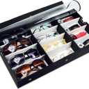 Ikee Design Large 12 Slot Eyewear Storage Organizer Tray Display Case Holder, Multiple Glasses Case Box Eyewear Glasses Storage for Sunglasses, Eyeglasses, Watches and Jewelry 19 W x 10 D x 2 1/4 H in