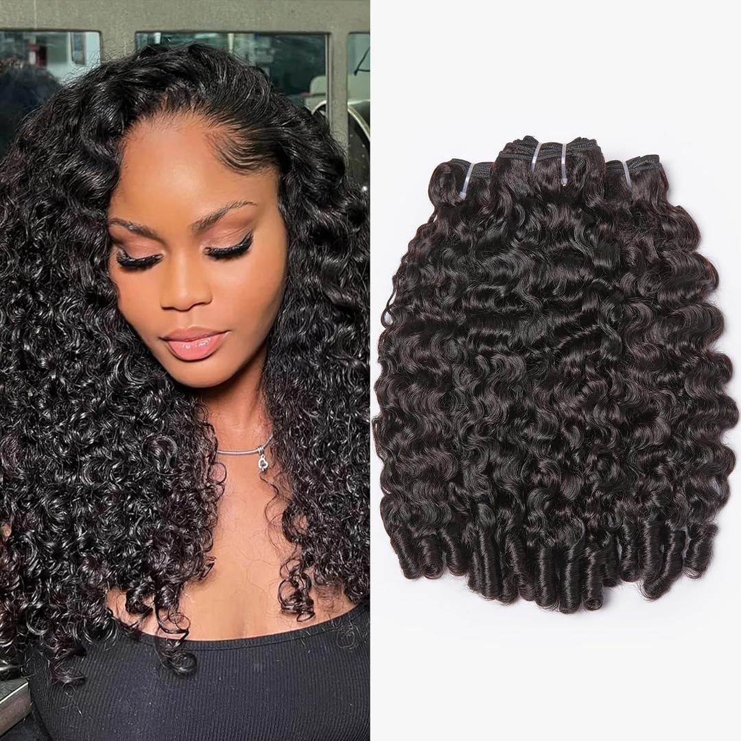 WEQUEEN Burmse Curly Bundles Human Hair Brazilian Virgin Hair 16 18 20 Inch Spiral End Quick Water Wave Natural Black (Burmese Curly-NEW)