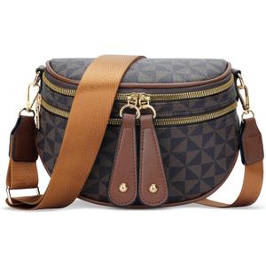 KKXIU Crossbody Sling Bag for Women Trendy Fanny Pack Vegan Leather Chest Bag (1-brown)