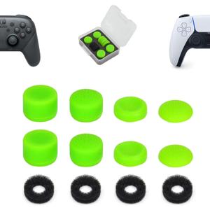 Thumb Grip Controller Gamepad Raised Antislip Thumb Stick Grips Thumbsticks Joystick Cap for PS5/4,Switch Pro Controller-Precision Rings(4pcs),Storage Case,Thumb Grips(8pcs),Green Set
