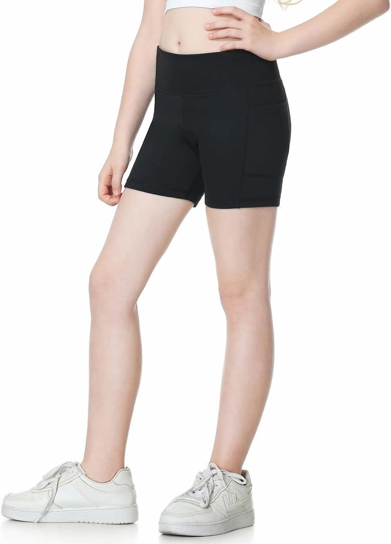 2 x B&GCozy Girls Volleyball Shorts 3 Pack with Pockets, Athletic Gymnastics Cheer Biker Shorts, 4-Way Stretch, Machine Wash
