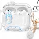 with Safety Lock for AirPods Pro 3 Case 2025, Clear Cases with Phone Stand & Cleaning Kit, Soft TPU Cover for Airpods Pro 3rd Generation Case, Cute Bling Keychain for Women Girls-Glitter White