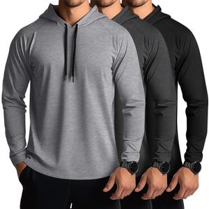Ficerd 3 Pack Hoodies for Men Big and Tall, Lightweight Long Sleeve Workout Gym Running Fishing Pullover Hooded Sweatshirts (4X-Large, Gray, Dark Gray, Black)