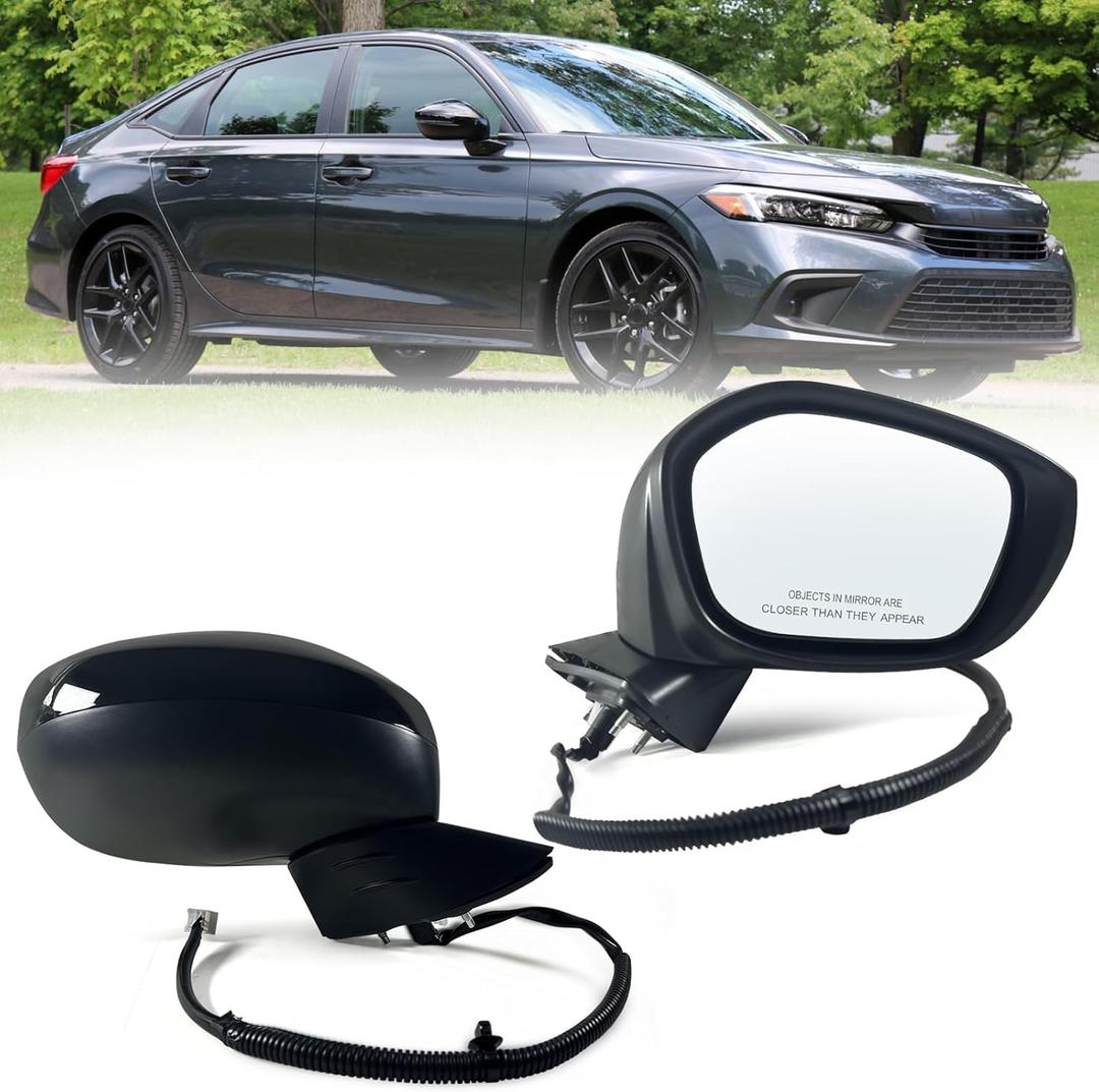 Lqito Right Passenger side Mirror Fits 2022-2025 HONDA CIVIC Sedan/ Hatchback With Power Glass, Manual Folding, Match to Crystal Black Pearl Replace HO1321350 76208T20A01 (3 Pins)