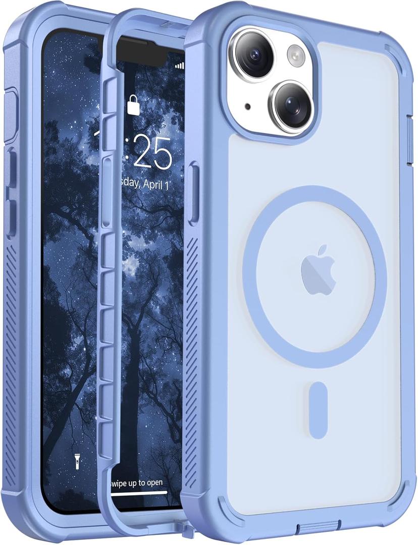 Magnetic for iPhone 14 Case, [Compatible with MagSafe][Military Grade Drop Protection][Heavy Duty Protection][Non-Slip][Shockproof] 2-Layer Durable Bumper Phone Case 6.1''-Blue Purple