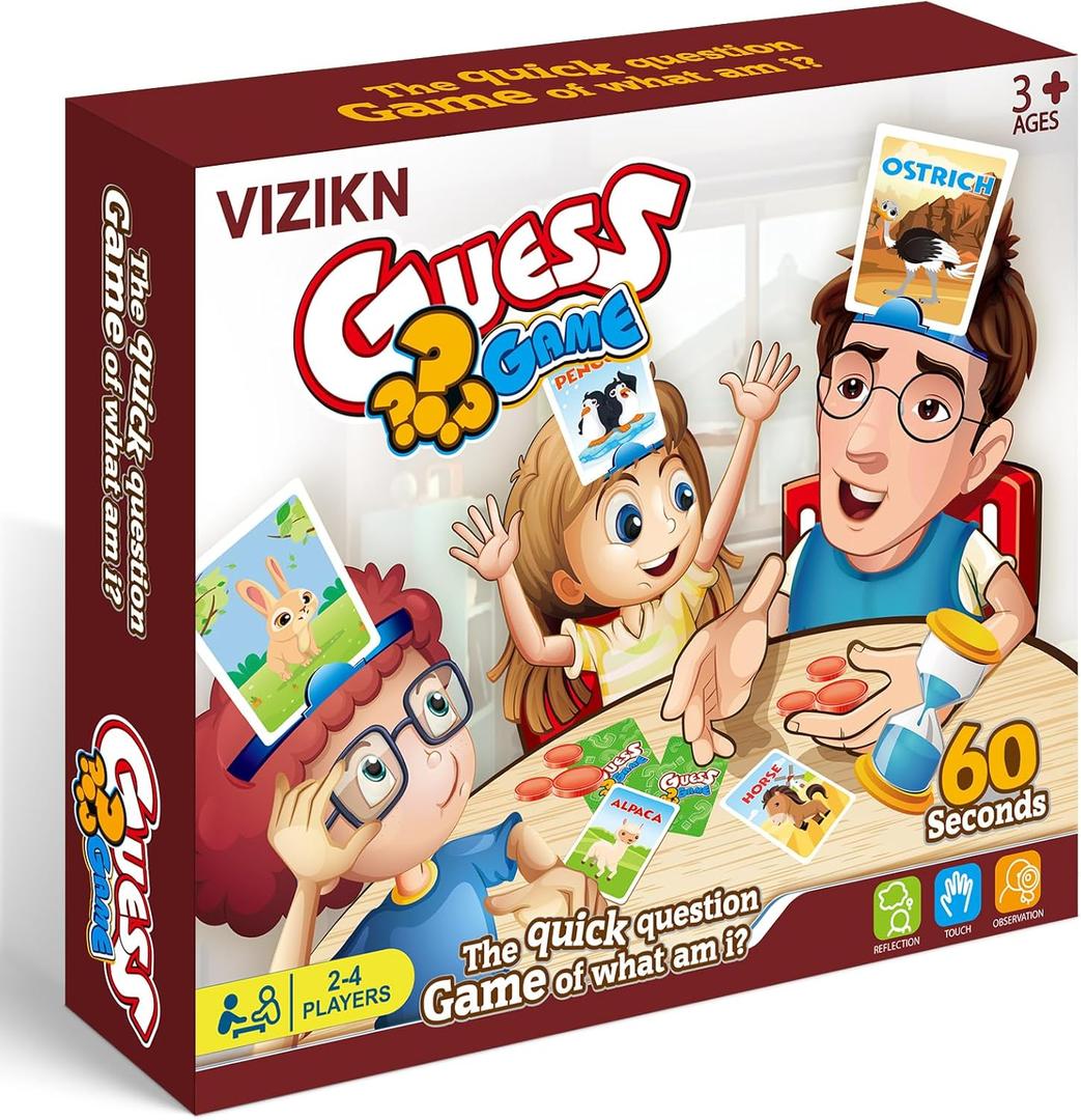 Headbands Game for Kids  Guessing Board Game to Boost Vocabulary, Critical Thinking, and Social Skills  Quick Question Family Game Night for 24 Players  Travel-Friendly Fun (Animal Theme)