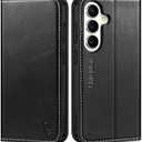 SHIELDON Case Wallet for Galaxy S26 6.3" 2026, Genuine Leather Folio Magnetic Closure, RFID Blocking Credit Card Slot, Kickstand Shockproof Protective Cover Compatible with Galaxy S26 - Retro Black
