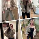 Lianlive Women Winter Sherpa Fleece Jacket Long Sleeve Zip Up Checkered Fuzzy Cropped Coats Warm Outwear with Pockets (L)