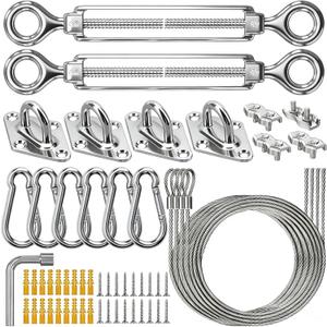 HYASIA Shade Sail Hardware Kit with Wire Ropes, 304 Stainless Steel Heavy-Duty Rustproof Turnbuckles, Hardware for Triangle Rectangle Square Sun Shade Sails, Ideal for Patios Gardens Lawns Outdoor (M6-56)
