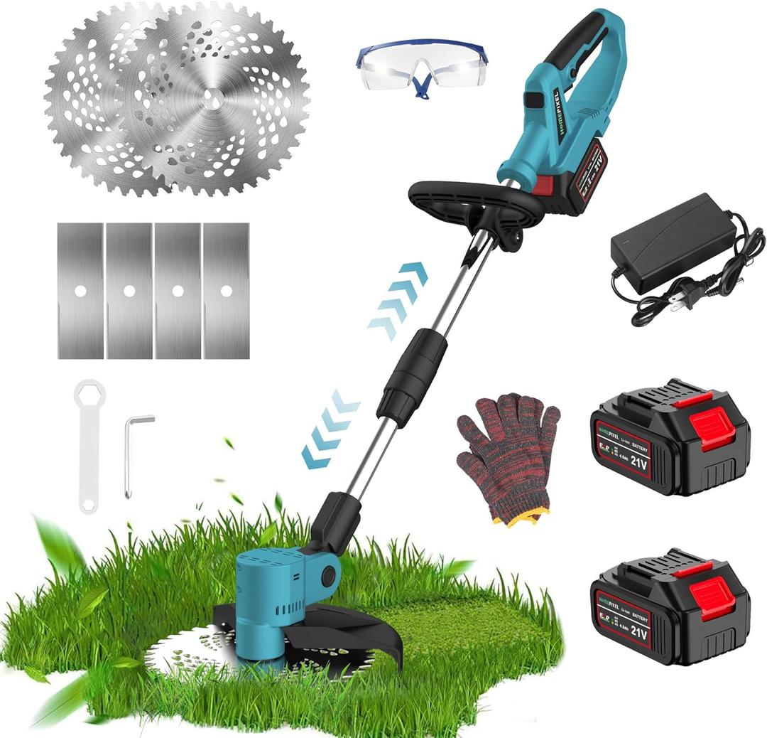 Cordless Weed Wacker, 21V 4.0Ah Electric Weed Eater with 2 Batteries and Charger, 9inch Grass Trimmer Cordless Edge Brush Cutter for Lawn, Yard, Garden