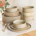 AmorArc Stoneware Dinnerware Sets for 6,18 Piece Plates and Bowls Sets