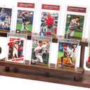 Wooden Trading Card Display Stand, 3-Tier Card Holder for Graded, Sports and TCG Cards, Tabletop Display Holder, Rustic Solid Wood Shelf Stand for Basketball Football Hockey (Brown)