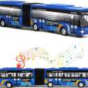 Crelloci City Bus Toy for Kids, Die Cast Alloy Pull Back Vehicles, Metro Articulated Electric Bus with Sounds and Lights, Model Cars Toys Educational Gift for Kids Boys Girls Ages 3+ (Blue)