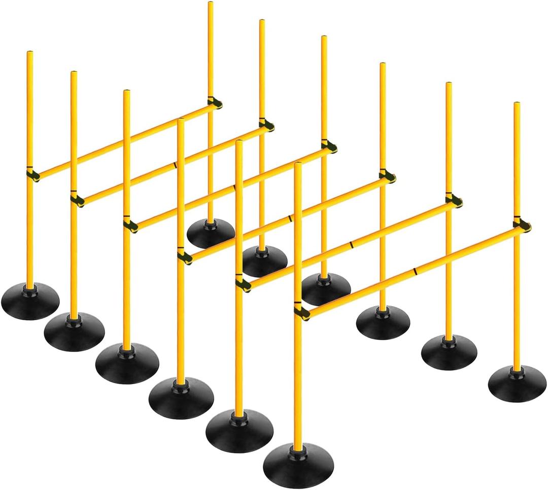 Voodans Adjustable Height Agility Hurdle Set Multi-Function Soccer Trainning Pole Set Coaching Sticks with Rubber Base (Pack of 6, 4.9 FT)