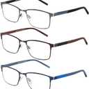 DJOLENSA 3 Pack Reading Glasses Men, Blue Light Blocking Reading Glasses 2.0, Anti Eyestrain/Glare/UV, Metal Frame Spring Hinge Computer Readers with Pouches (2.0+)