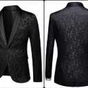 Mens Tuxedo Black Floral 2 Piece for Prom Wedding Party Suit Jacket Pants Slim Fit Shawl Lapel. Size M