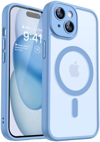 CANSHN Magnetic for iPhone 15 Case, Upgraded [Full Camera Protection] [Compatible with Magsafe] [Translucent Matte] Shockproof Protective Phone Case for iPhone 15 6.1" - Light Blue